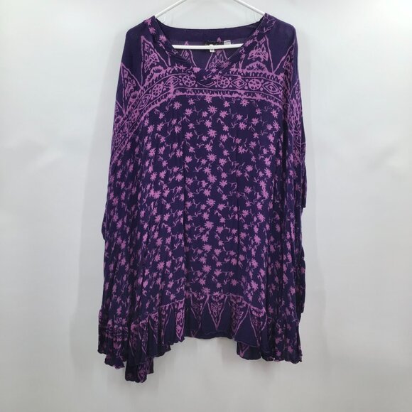 Handmade Vintage Women's 3X 4X 5X Floral Purple Tunic Lagenlook Ruffles Boho - Picture 2 of 15